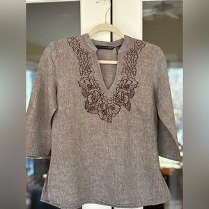 Saint Tropez West Floral Embroidered Blouse - Taupe
